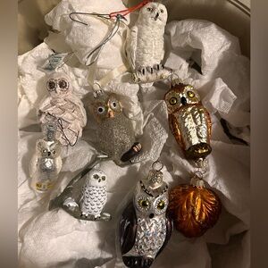 Elegant Owl Ornament Set - White, Silver, Gold, Brown